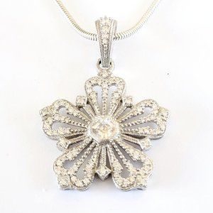 Judith Ripka Sterling Silver CZ Flower Pendant + 925 Italy Snake Chain Necklace